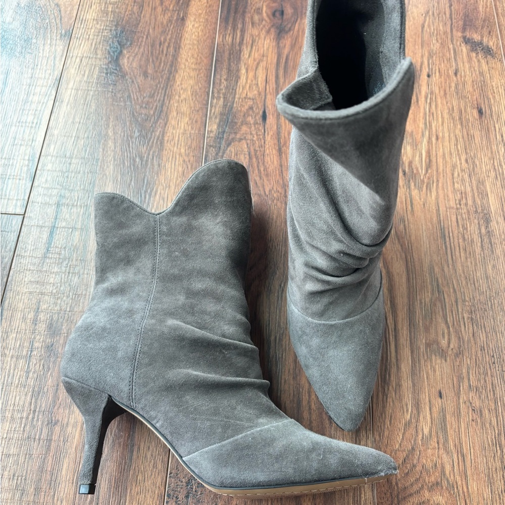 Vince Camuto Gray Suede Ankle Booties with Pointed Toe